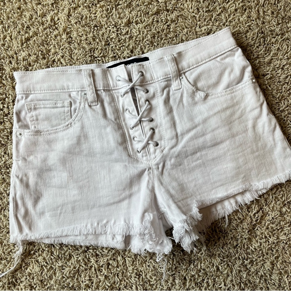 Express White Lace-Up Jean Shorts